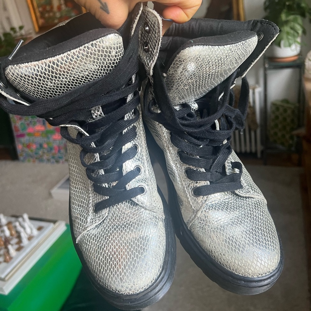 Silver Doc Martens AirWair Snakeskin Print Boots